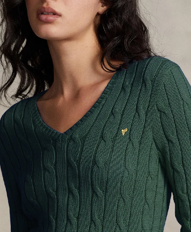 Green V-Neck Cable Knit Sweater (Women)