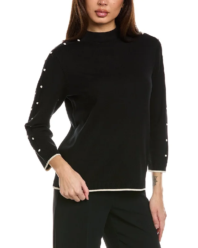 Soft Clothing St. John Bobble Intarsia Pointelle Knit Mock Neck Sweater