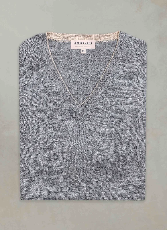 Comfortable Tops Men's St. Barths Contrast V-Neck Cashmere Sweater in Light Grey