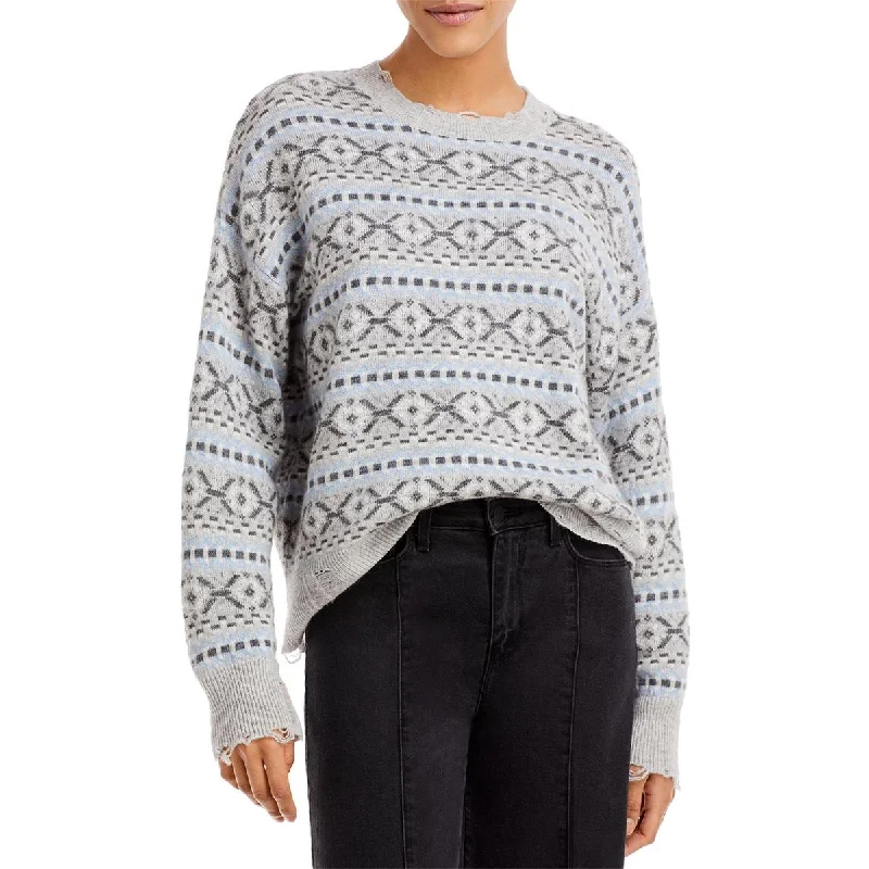 Relaxed Wear Aqua Cashmere Womens Cashmere Printed Pullover Sweater