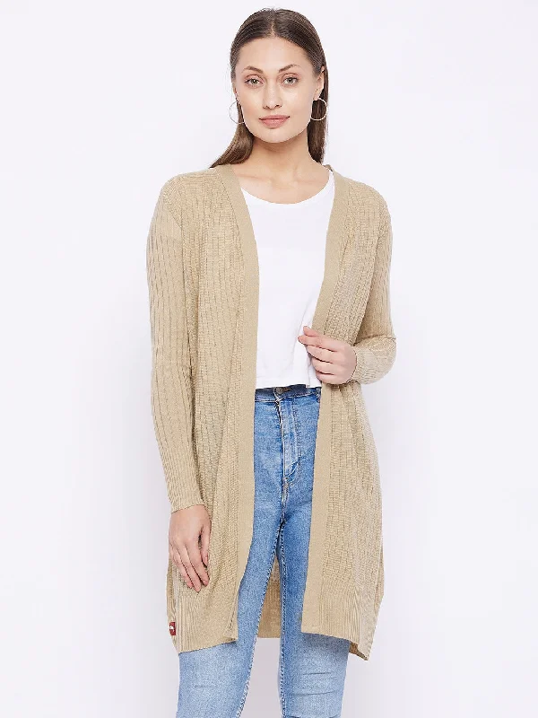 Women Beige Acrylic Ribbed Sweaters Shrug