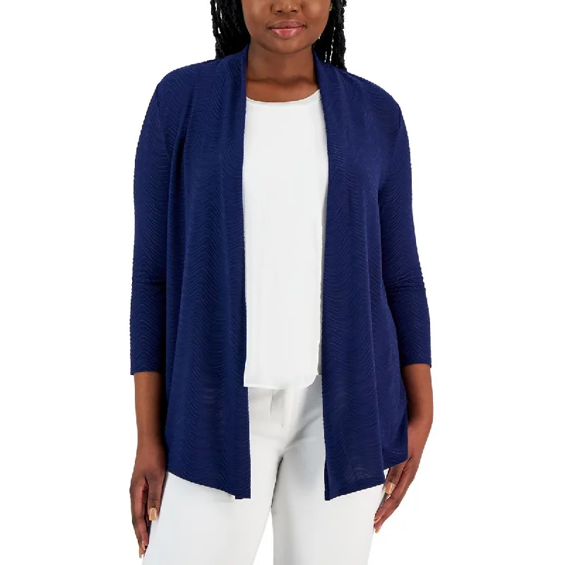 Slightly Flared Design Kasper Womens Ribbed Open Front Cardigan Sweater