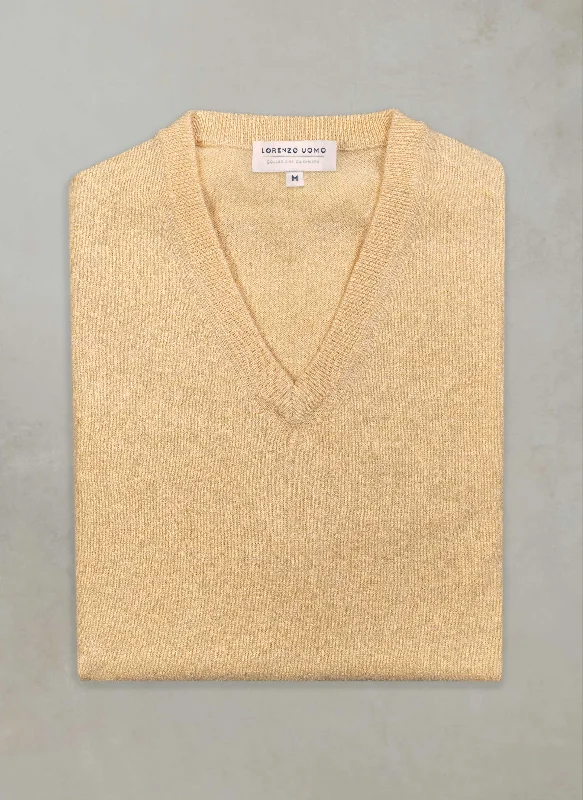 Sports Design Men's Tribeca V-Neck Cashmere Sweater in Yellow