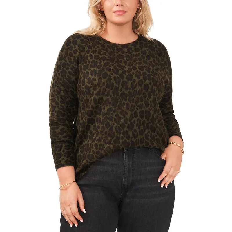 Vince Camuto Womens Plus Leopard Crewneck Crewneck Sweater