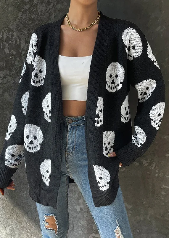 Sports And Leisure Jacquard Black V Neck Cozy Knit Cardigans Long Sleeve