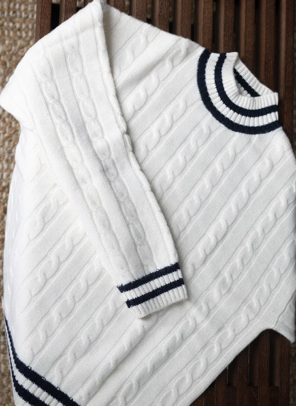 Cozy Essentials Men's Oslo Cashmere Mock-Neck Cable Sweater in Ivory