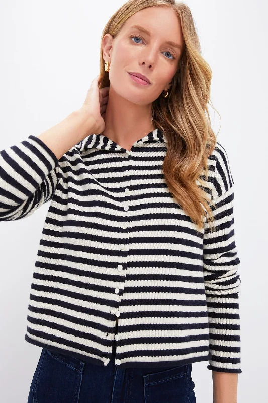 Fashionable And Fashionable Navy Stripe Taylor Rollneck Cardigan