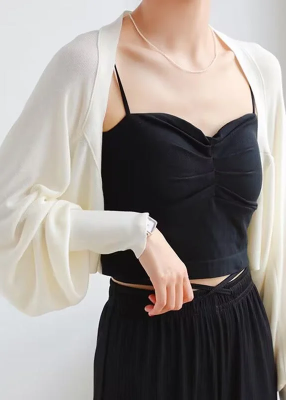 Romantic Data Handmade White O-Neck Ice Silk Knit Cardigans Spring