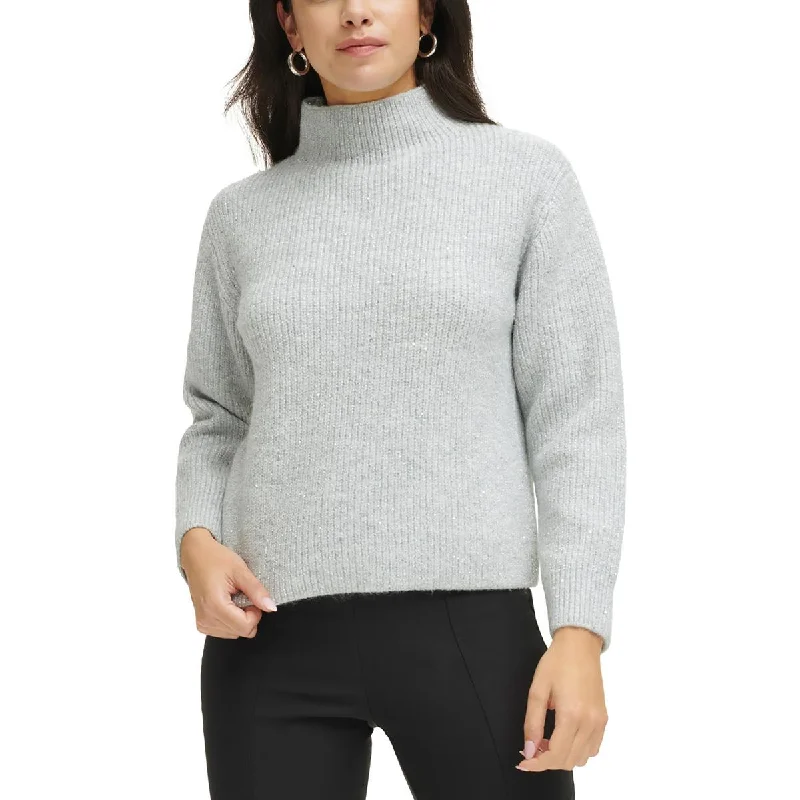 Calvin Klein Womens Metallic Pullover Mock Turtleneck Sweater