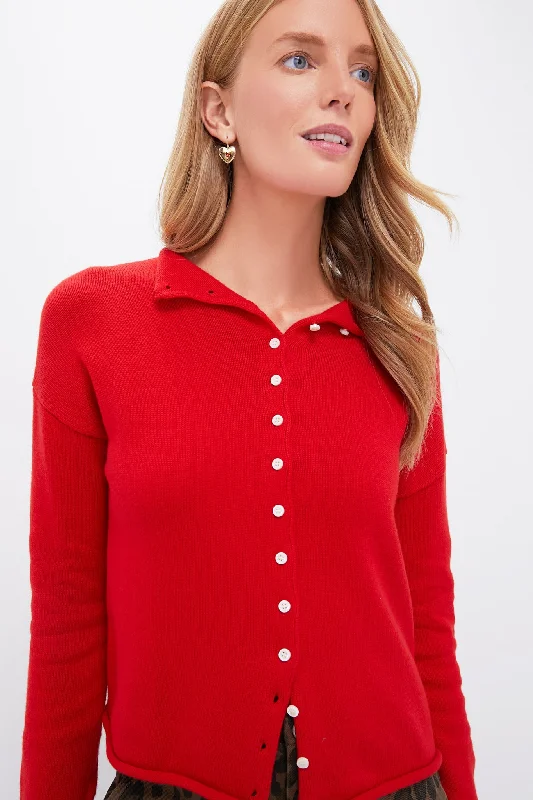 Comfy Layers Fire Red Taylor Rollneck Cardigan