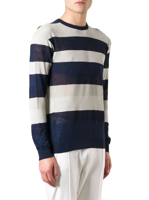 Men's Striped Crewneck Sweater Pullover In Navy, Blue, Gray