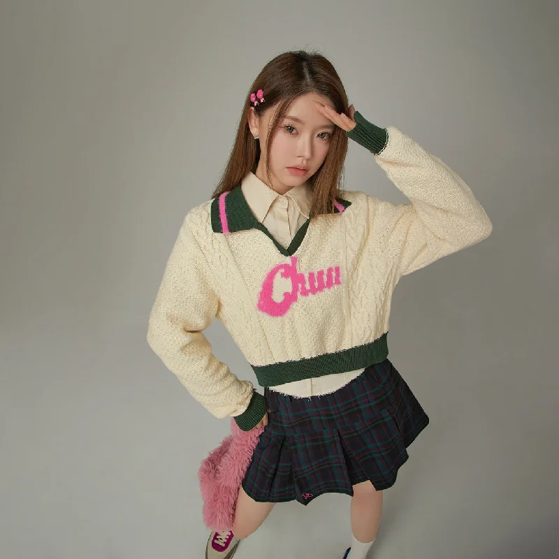 Smart Comfort Logo Open Collar Crop Knit Sweater