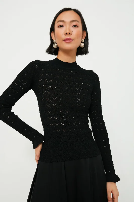Warm And Comfortable Black Rue Fine Knit Gauge High Neck Sweater