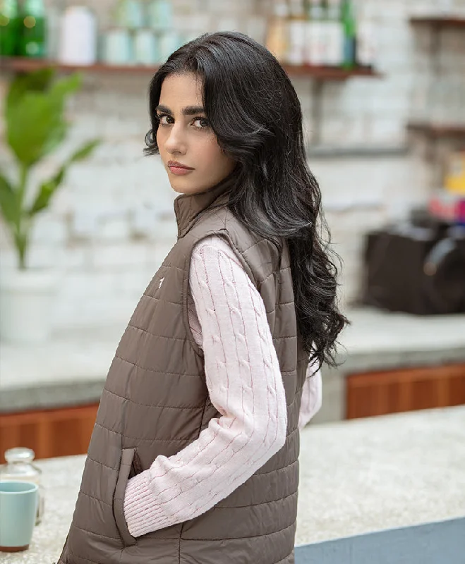 Relaxed Wear Bronze Sleeveless Puffer Jacket (Women)