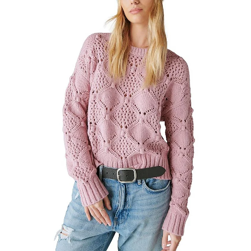 European And American Style Lucky Brand Womens Knit Ribbed Trim Crewneck Sweater