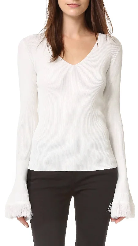 V-Neck Ribbed Sweater In White