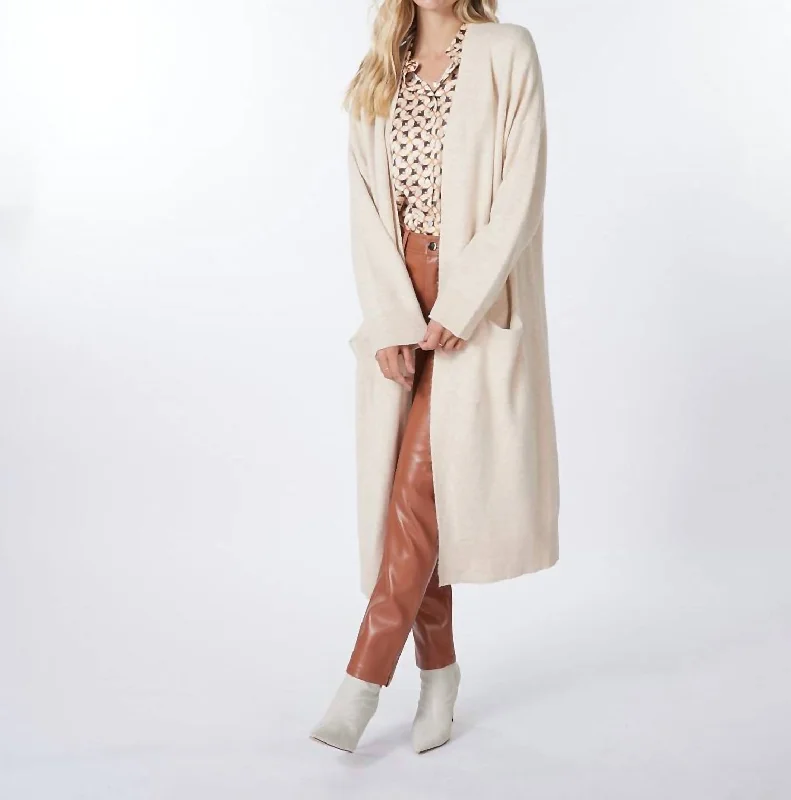 Design Perception Geraldine Long Pockets Cardigan In Biscuit
