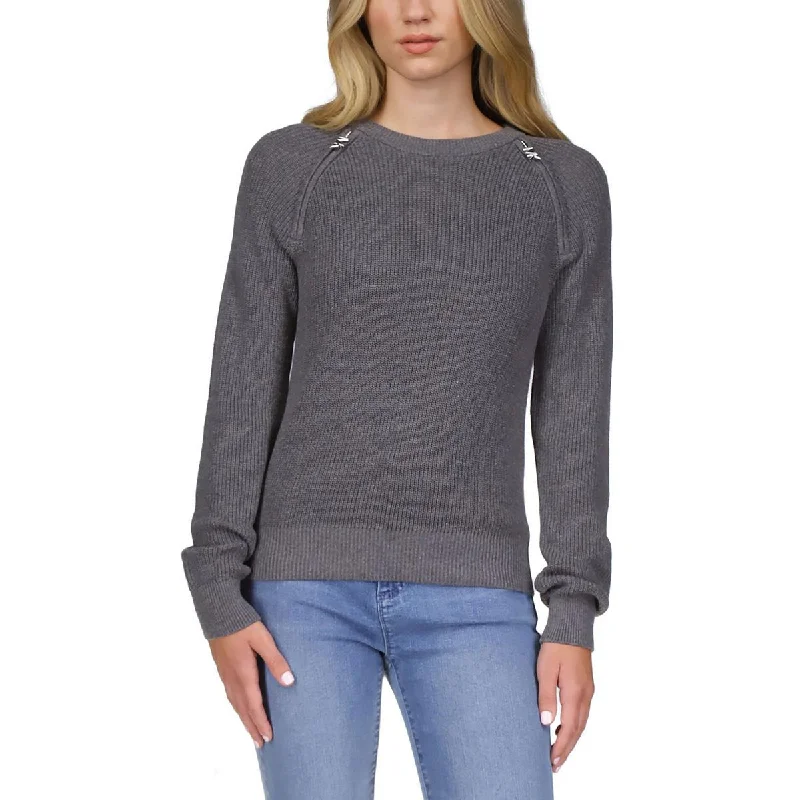 MICHAEL Michael Kors Womens Petites Crewneck Cropped Pullover Sweater