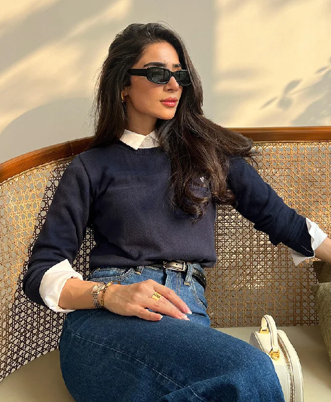 Comfortable Lounge Wear Navy Crew Jumper Sweater (Women)