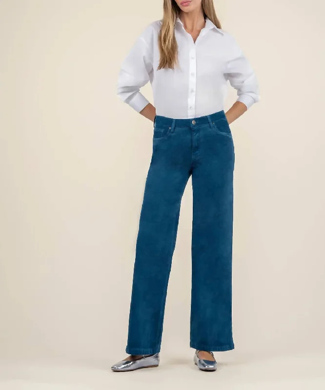 Cozy Pants Velvet High Rise Wide Flare Pant In Teal