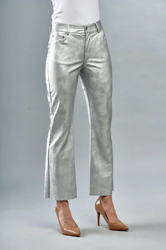 Trendy Casuals Metallic Faux Vegan Leather Jean In Silver