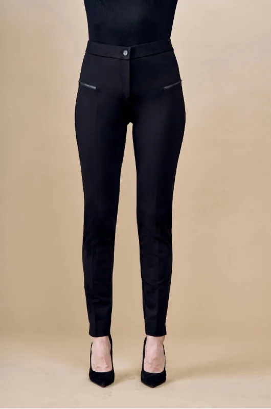 Weekend Wear Bcp101A72 Solid Scuba Pants With Slanted Zipper Trim In Black