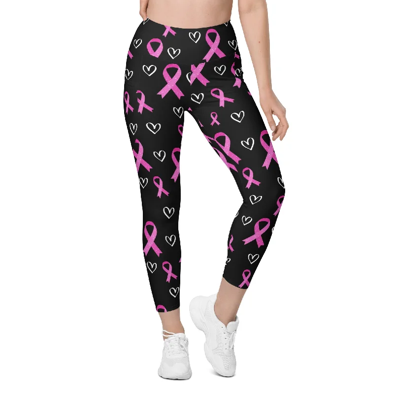 Chic Outfits Pink Ribbon Leggings With Pockets