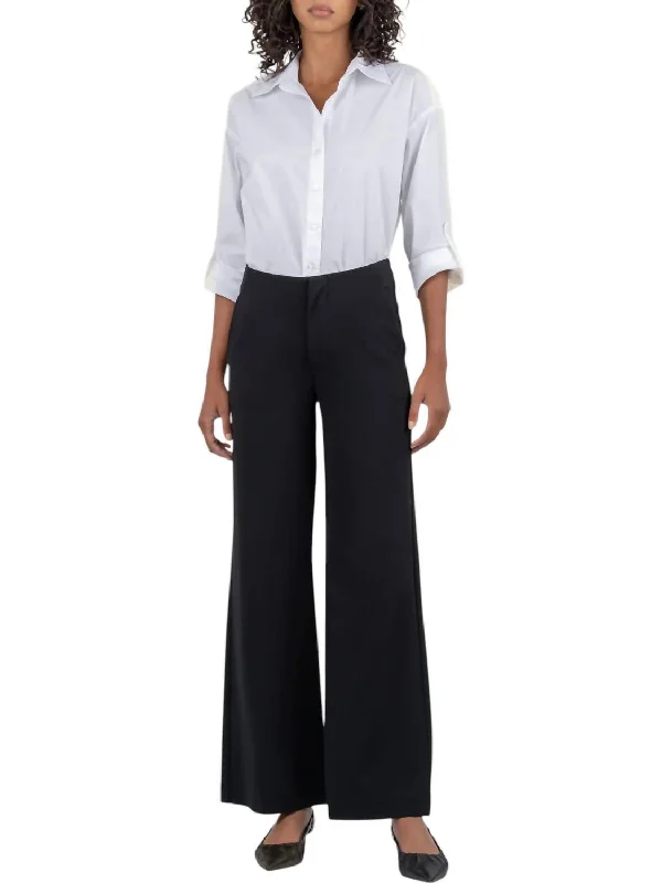 Effortless Comfort Meg High Rise Wide Leg Twill Trouser Pants In Black