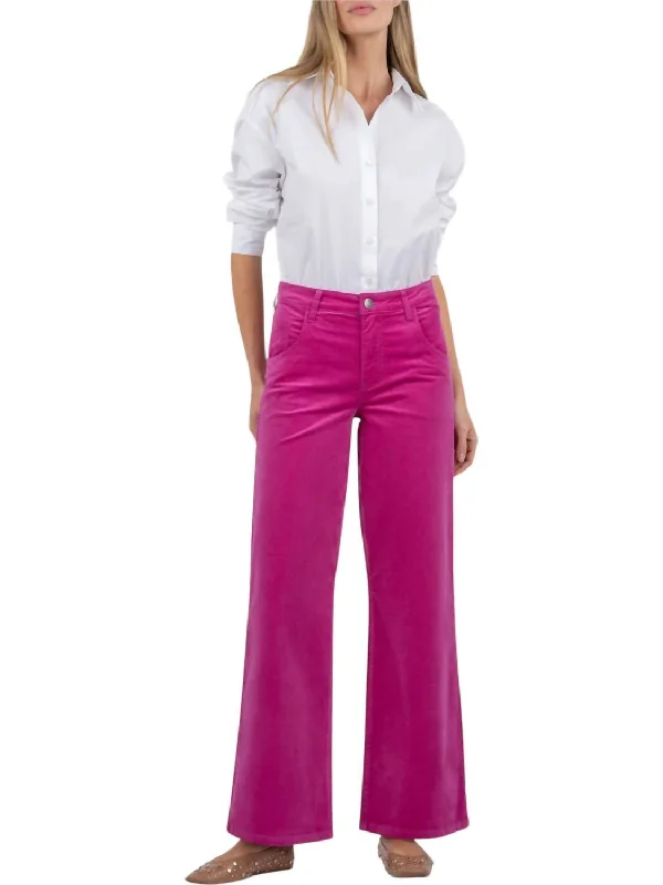 Soft Wear Velvet High Rise Wide Flare Pant In Fuschia
