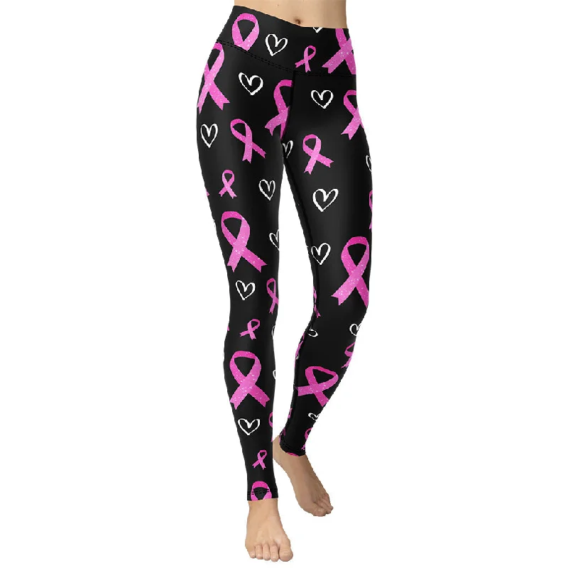 Summer Comfort Pink Ribbon Yoga Leggings