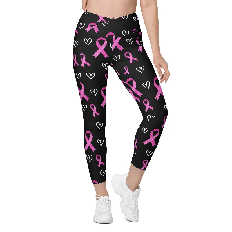 Relaxed Dresses Pink Ribbon Crossover Leggings With Pockets