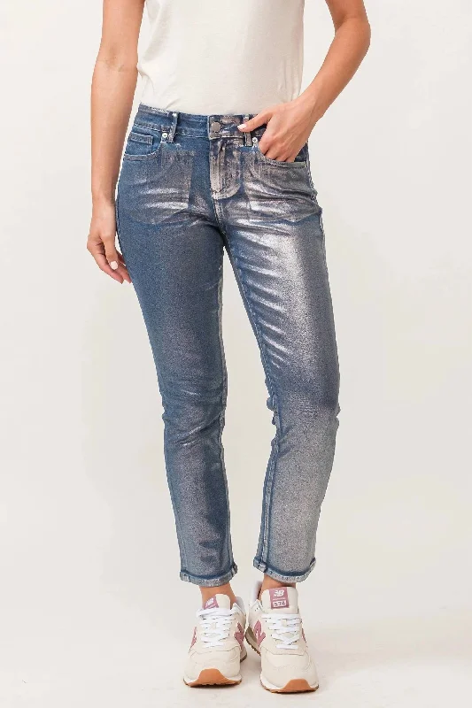 Warm Comfort Blaire Silver Foil Slim Straight Jeans