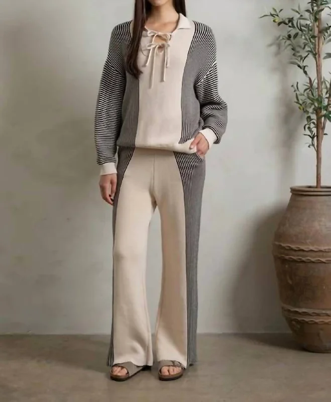 Lounge Chic Elodie Knit Wide Leg Pants In Oatmeal