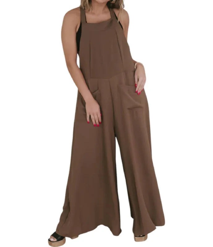 Lounge Wear Good Day Drawstring Jumpsuit In Chocolate