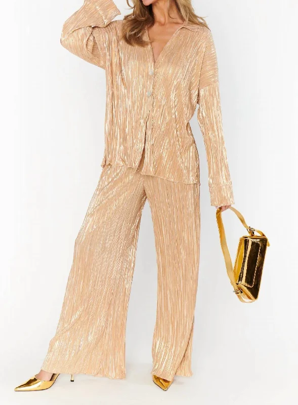 Simple Style Christmas Dinner Satin Pant In Beige