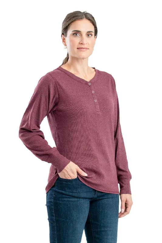 Editorial Design Berne Maroon Cotton Blend Womens Heavyweight Rib Knit Henley L/S