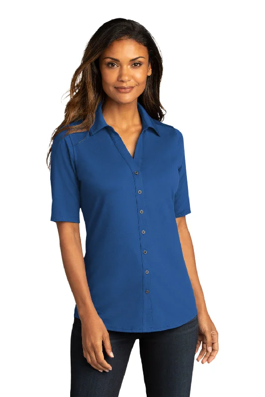 Casual Street Port Authority Womens City Moisture Wicking Short Sleeve Button Down Shirt - True Blue Casual Street Port Authority Womens City Moisture Wicking Short Sleeve Button Down Shirt - True Blue