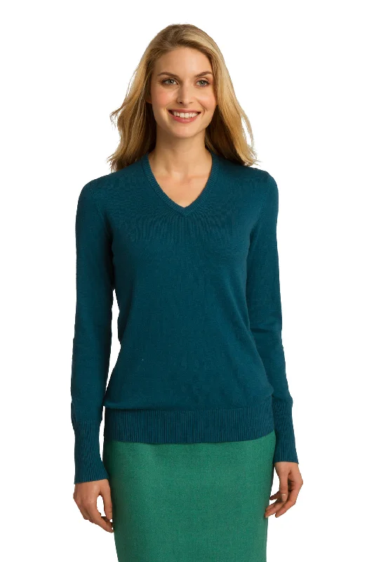 Body Design Port Authority Womens Long Sleeve V-Neck Sweater - Moroccan Blue - Closeout Body Design Port Authority Womens Long Sleeve V-Neck Sweater - Moroccan Blue - Closeout