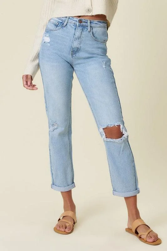 Cozy Fitting Vibrant M.I.U. Distressed Mom Jean