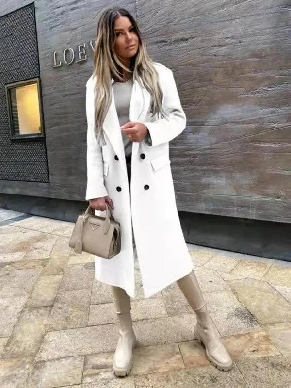 Fashion Innovation Women's Double Breasted Woolen Overcoat