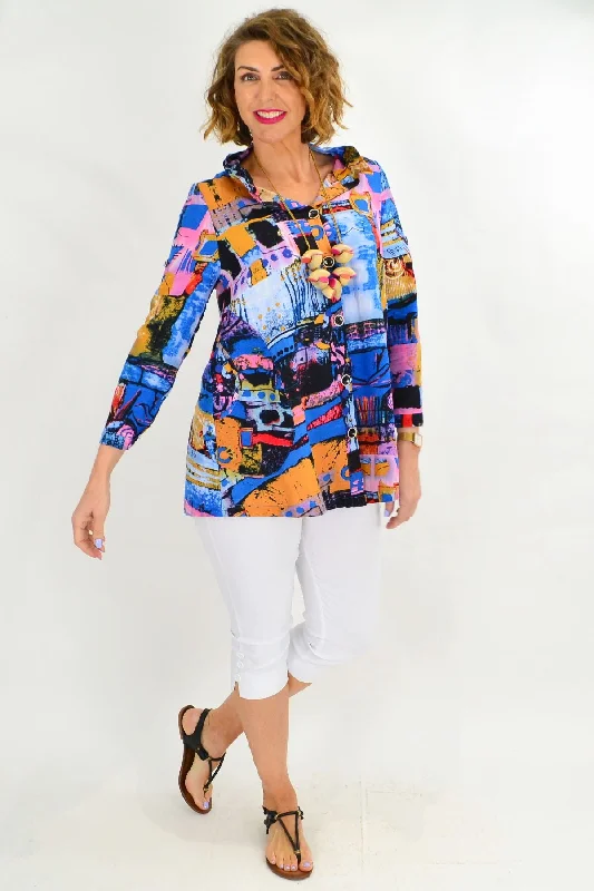 Fashionable Items Blue Train High Collar Tunic Shirt