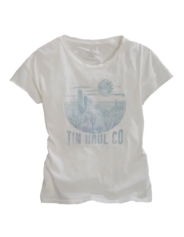 Fresh And Simple Tin Haul Womens White 100% Cotton Blue Moon Arising S/S T-Shirt