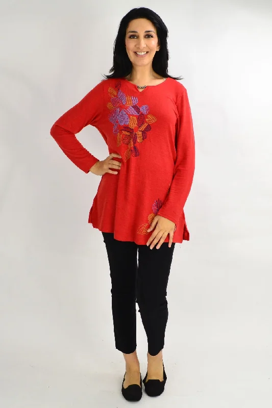 Floral Prints Orange Windmill Flower Tunic Top