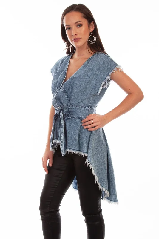 Unique Design Scully Womens Denim 100% Cotton Frayed S/L Tunic