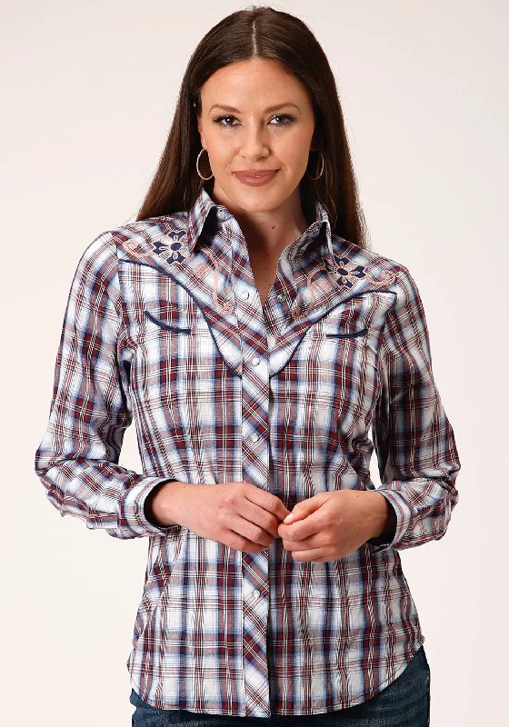 Personalized Design Roper Womens Fancy Applique Wine/Navy Cotton Blend L/S Shirt