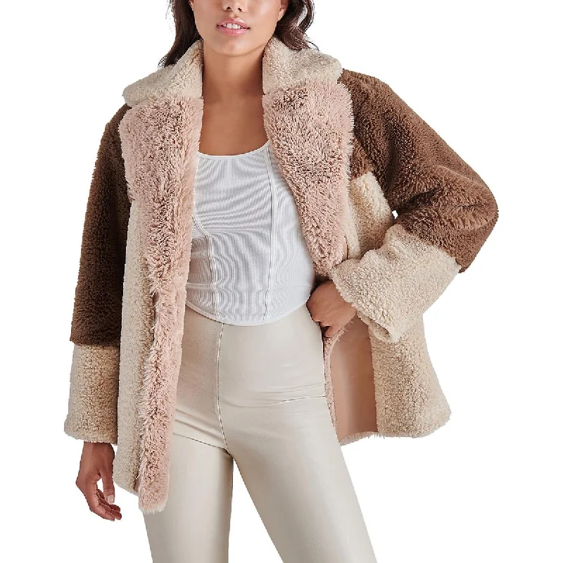 Classic Style Steve Madden Womens Willow Coat Faux Leather Pocket Faux Fur Coat