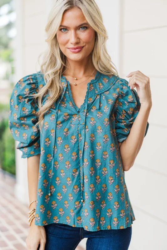 Relaxed And Casual All You Could Need Forest Green Floral Blouse