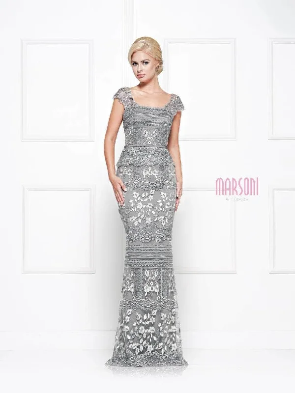 Denim Design Colors Dress M264 - Square Neck Sheath Prom Gown