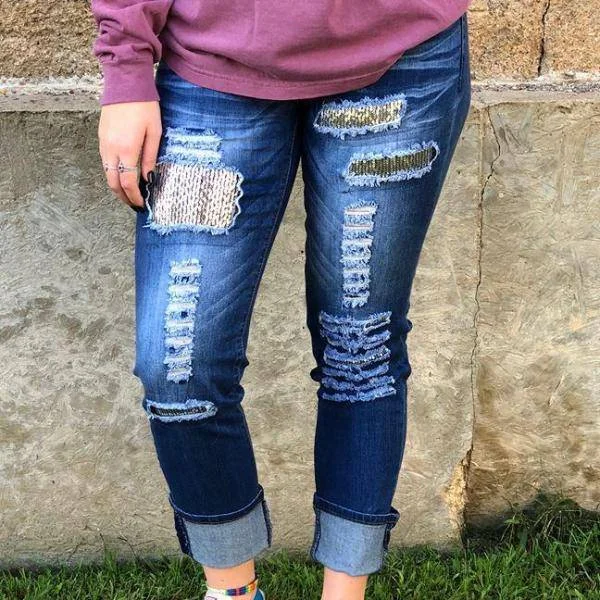 Casual Chic Looks L&B Sequin Patch Jeans