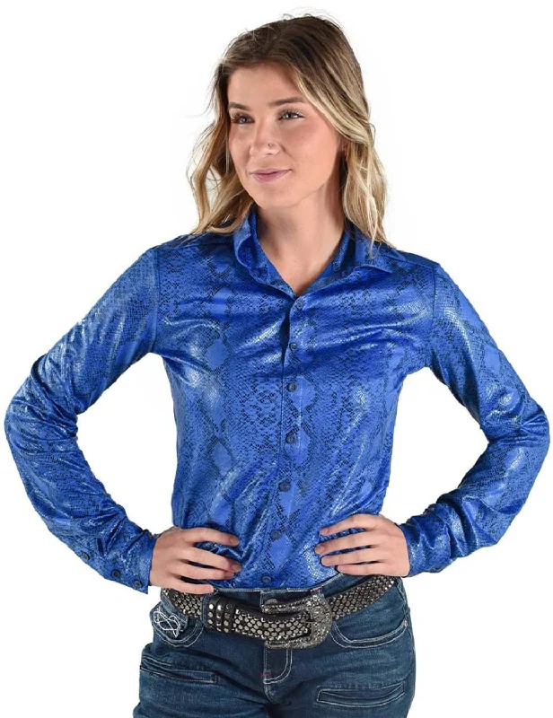 Trendy And Casual Cowgirl Tuff Womens Mid-Weight Snake Blue Polyester L/S Shirt
